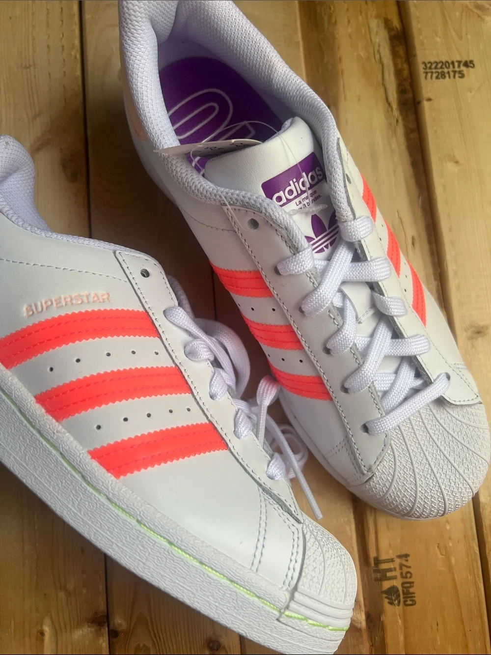 adidas Women’s White Sneakers with Neon Pink Stripes
